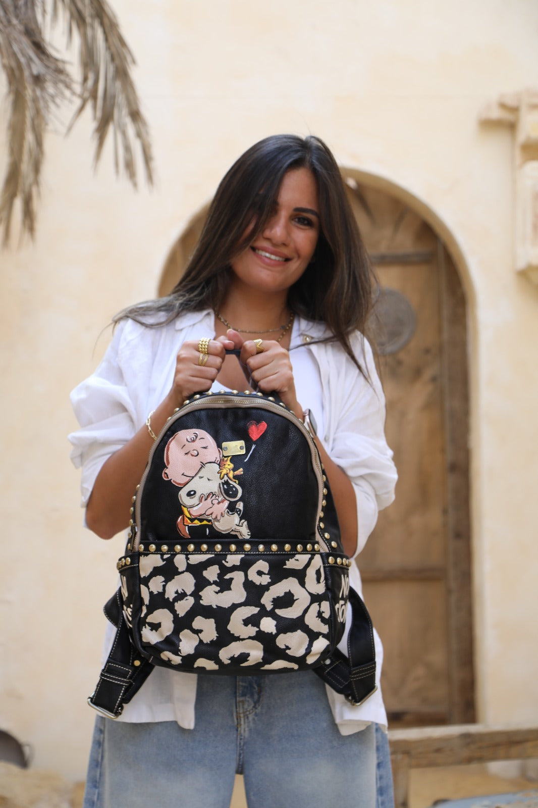 Leather Backpack Black X Snoopy