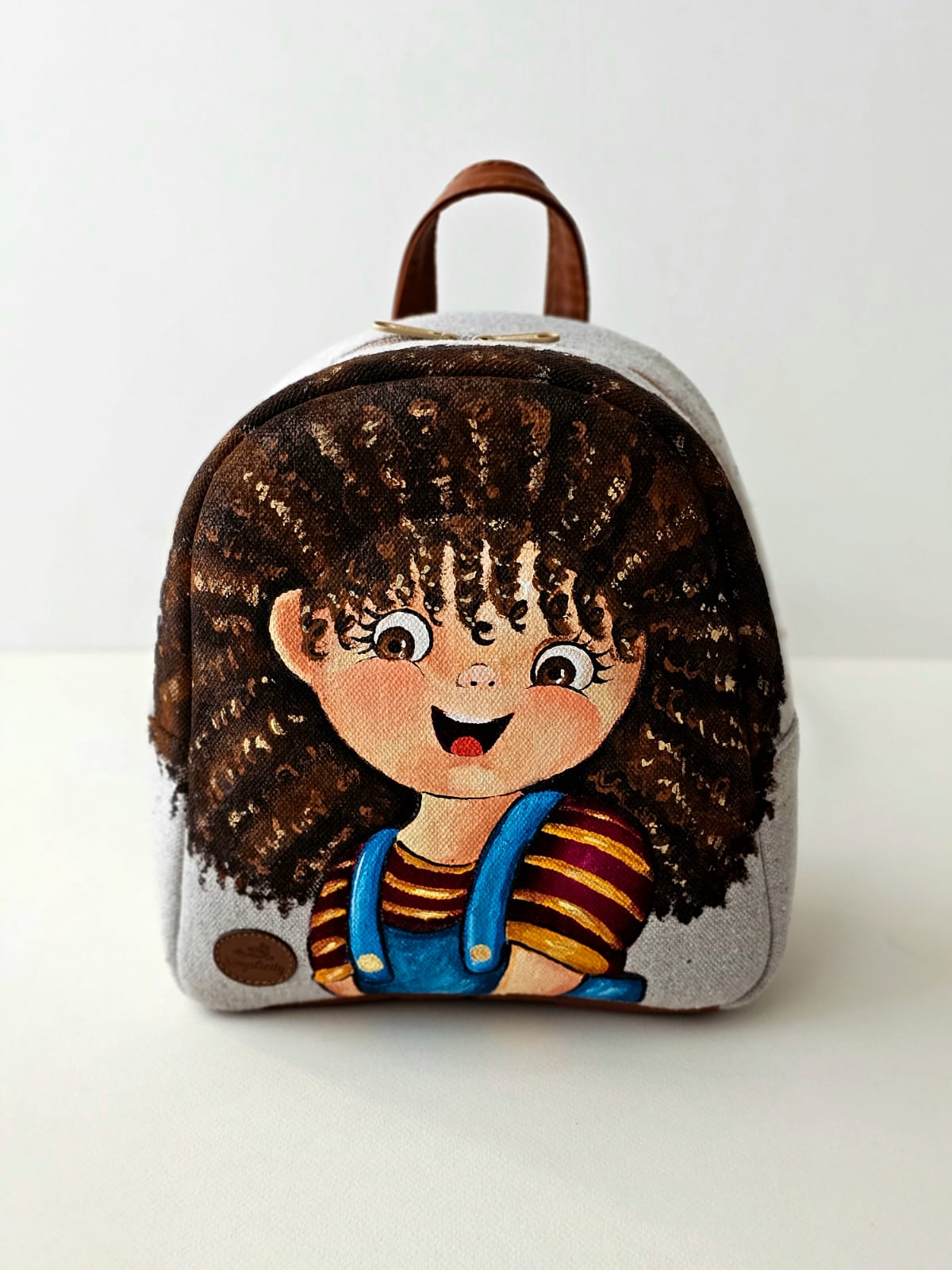 Fabric Mini Backpack Beige Curly Hair