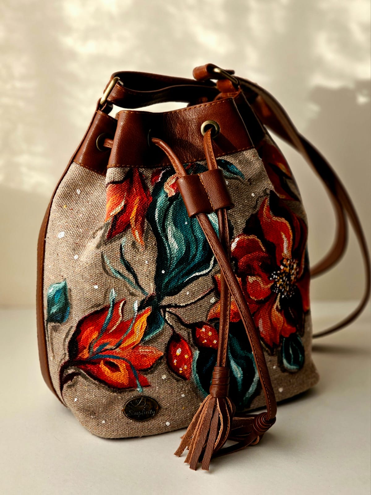 Fabric Bucket X Orange Flowers