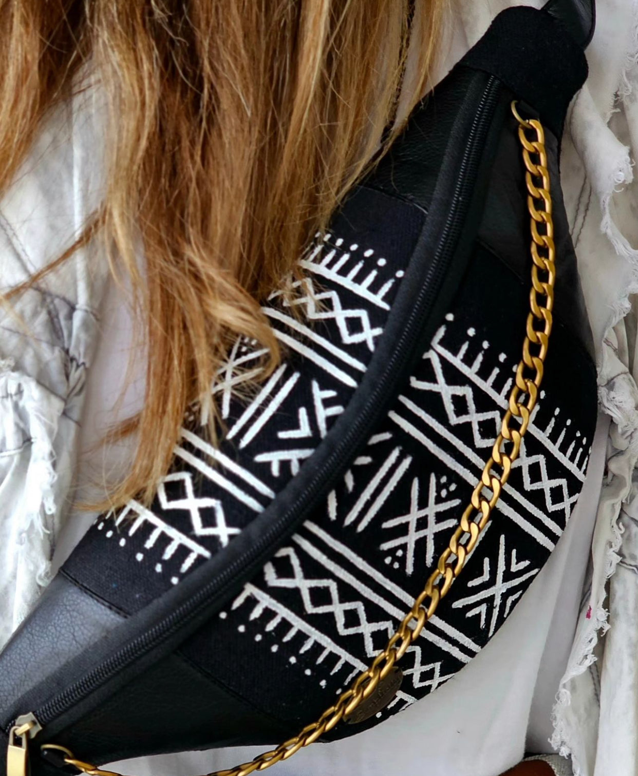 Fabric Fanny Pack Black X White