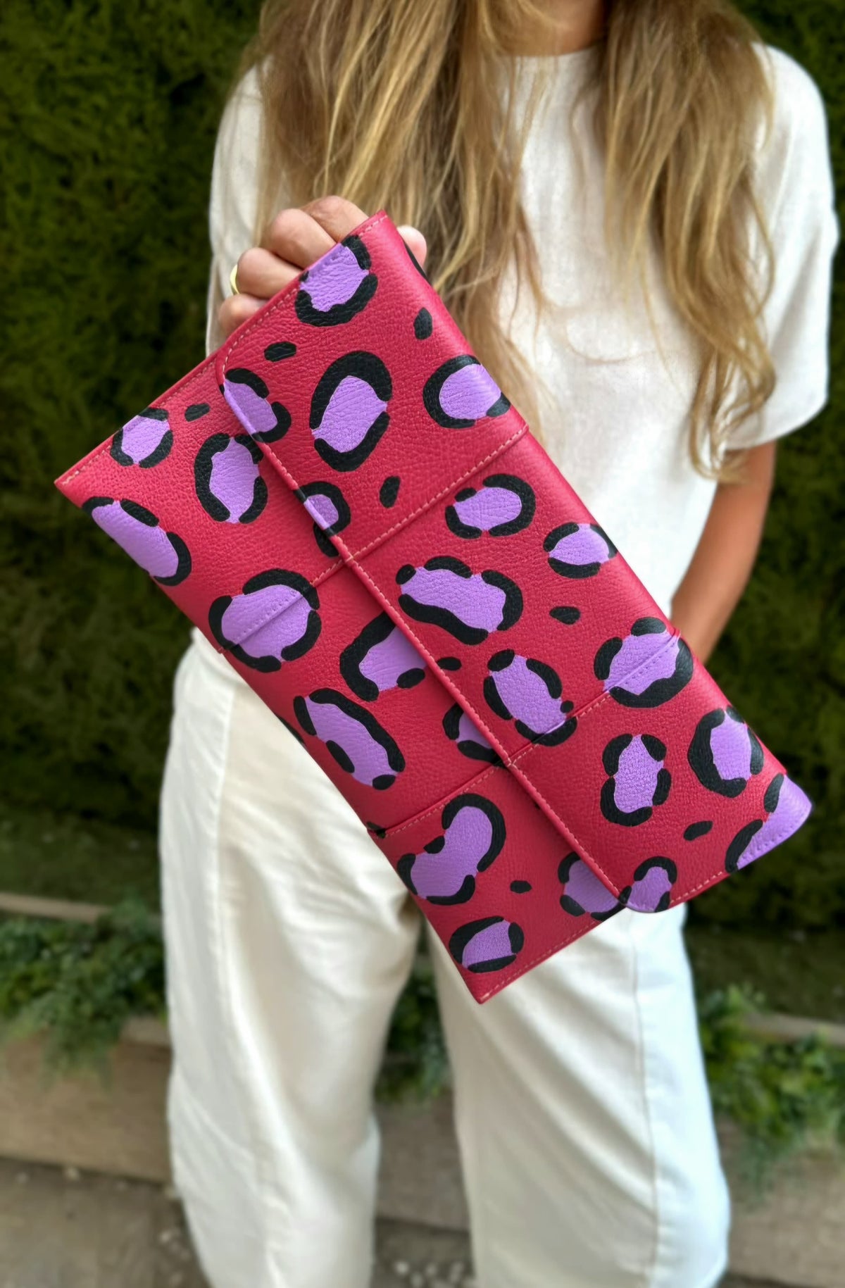 Leather Envelope Red X Purple Spots