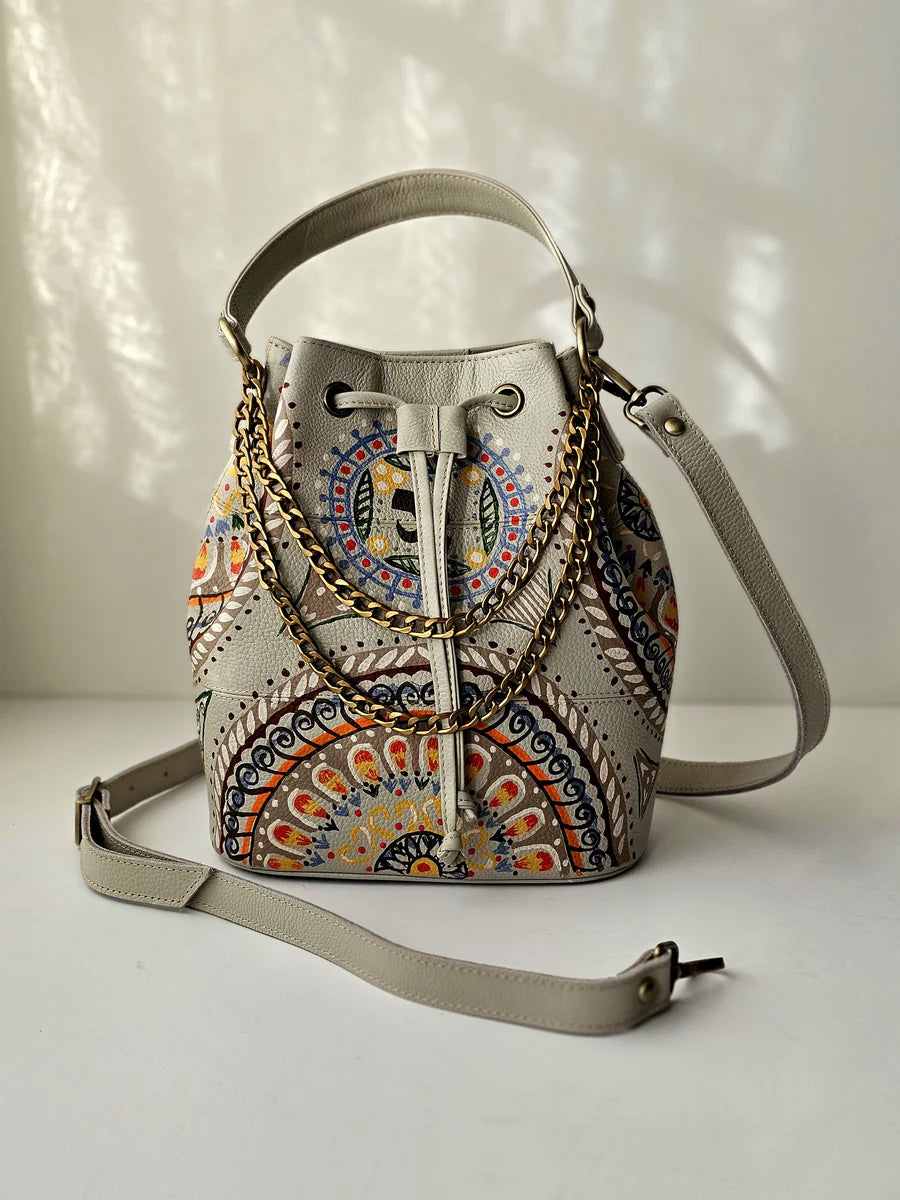 Leather Bucket Bag Beige X Colors