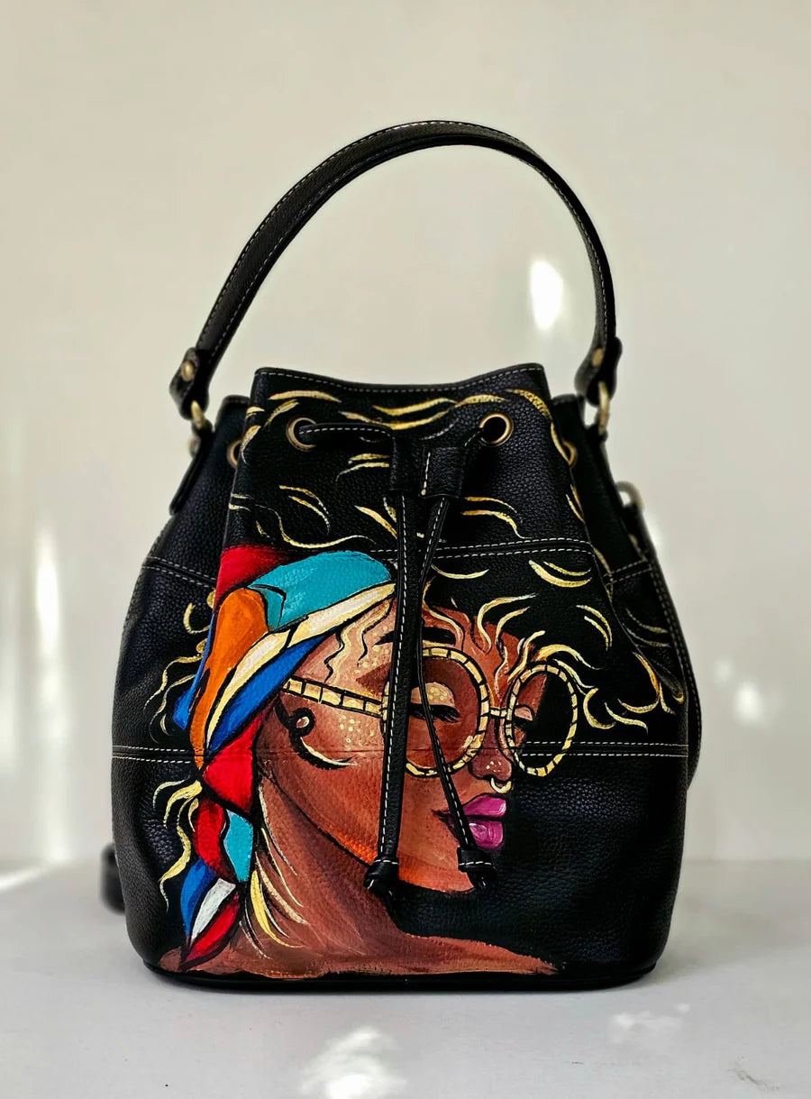Leather Bucket Bag Black X Lady