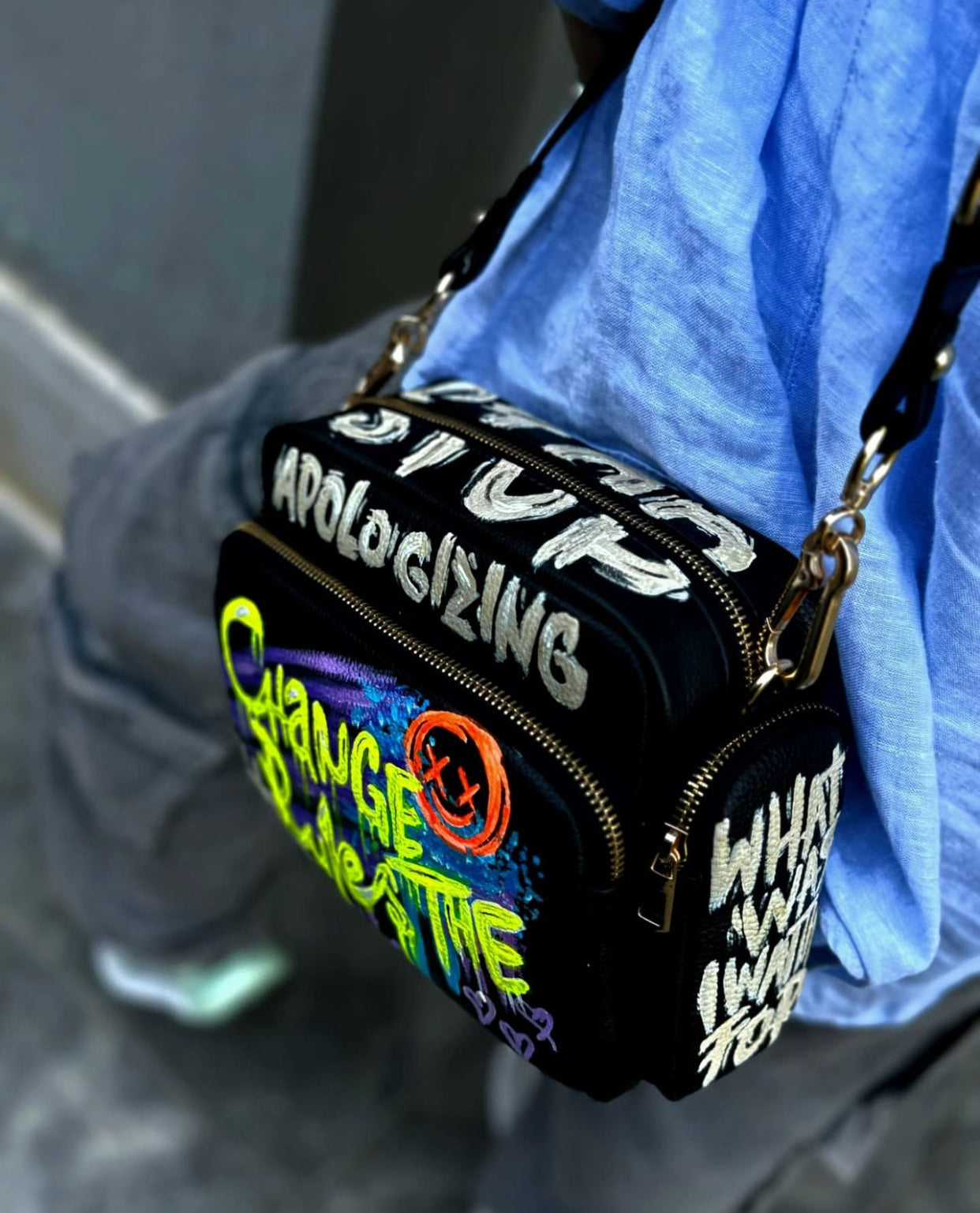 Leather Cross Bag Canvas Black X Colors
