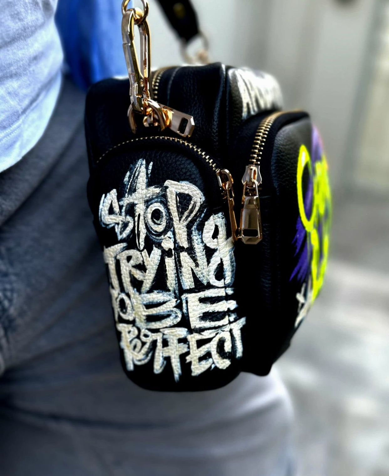 Leather Cross Bag Canvas Black X Colors