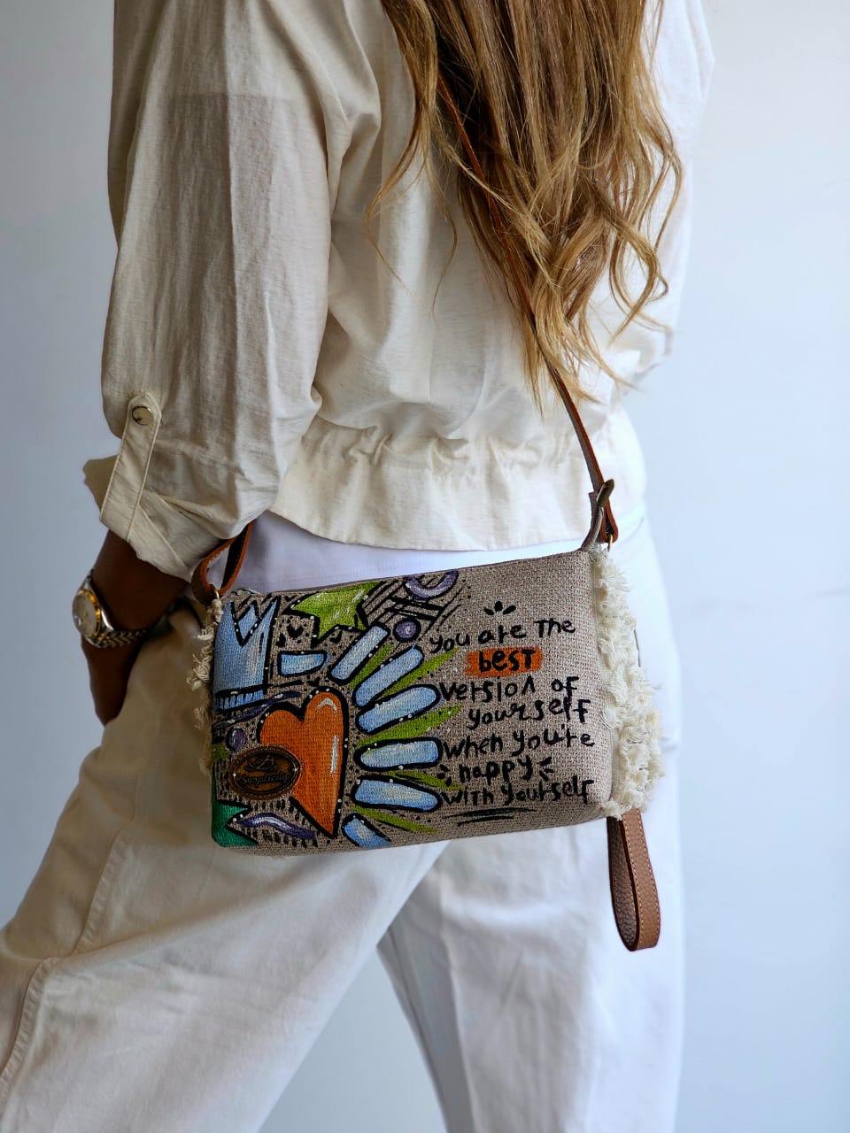 Cross Bag Orange Heart Design