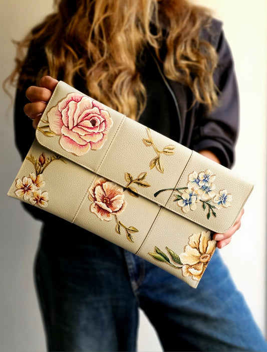 Leather Envelope Beige X Colorful Flowers