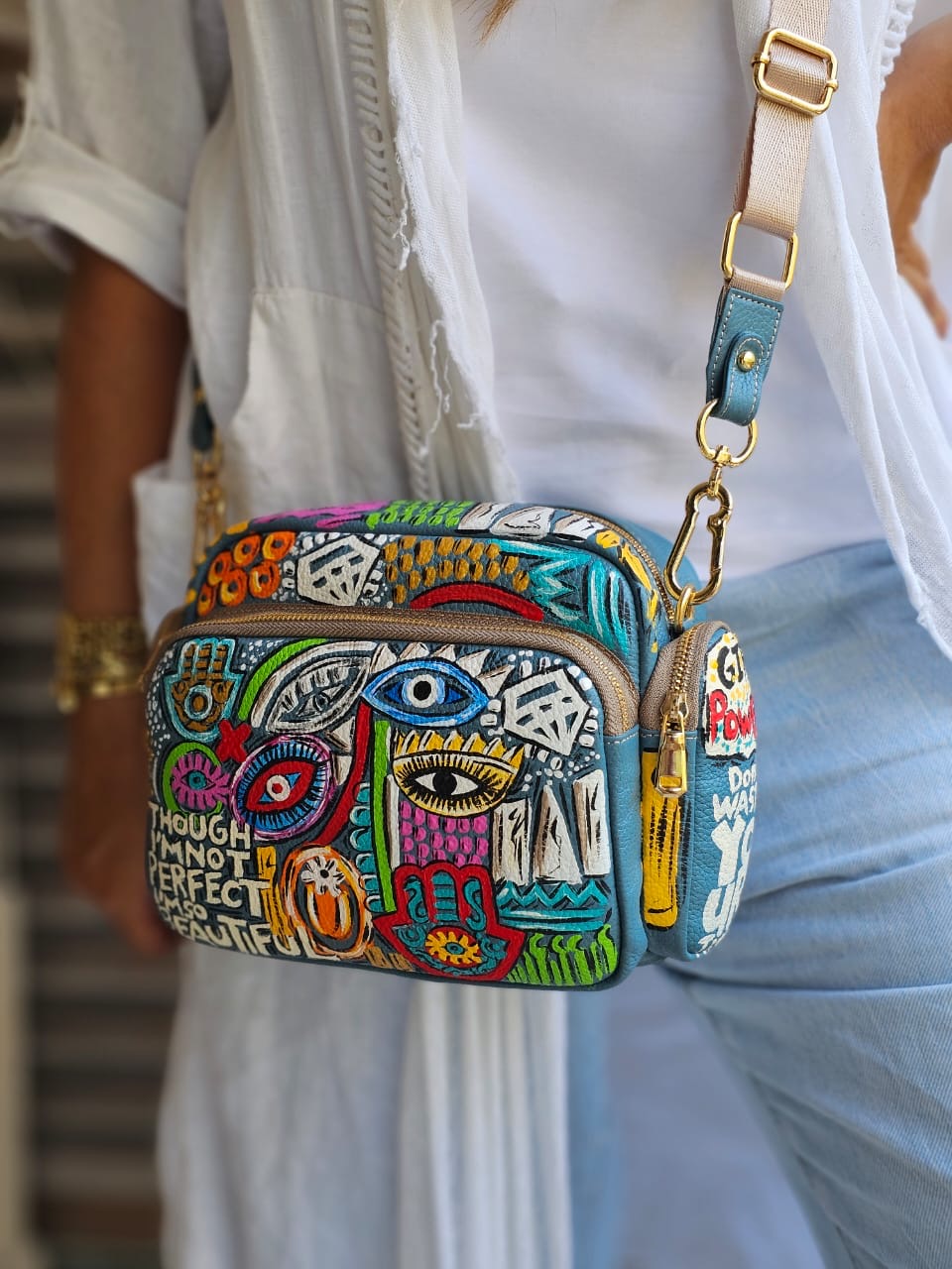 Leather Cross Bag X Eyes Design
