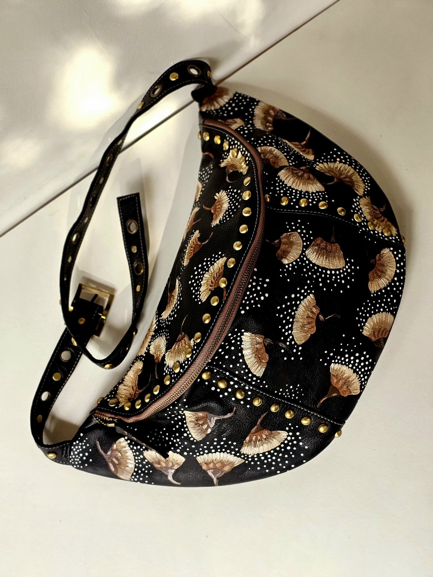 Bumbag With Studs Black X Flowers