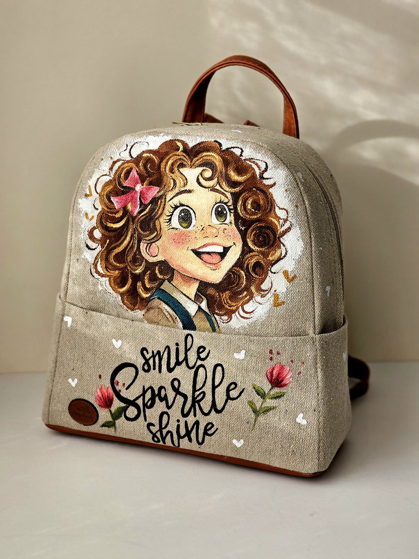 Fabric Medium Backpack Beige X Little Girl 2