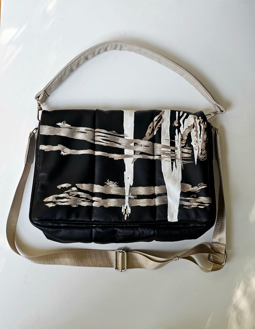 Bold leather Black X Beige Stripes