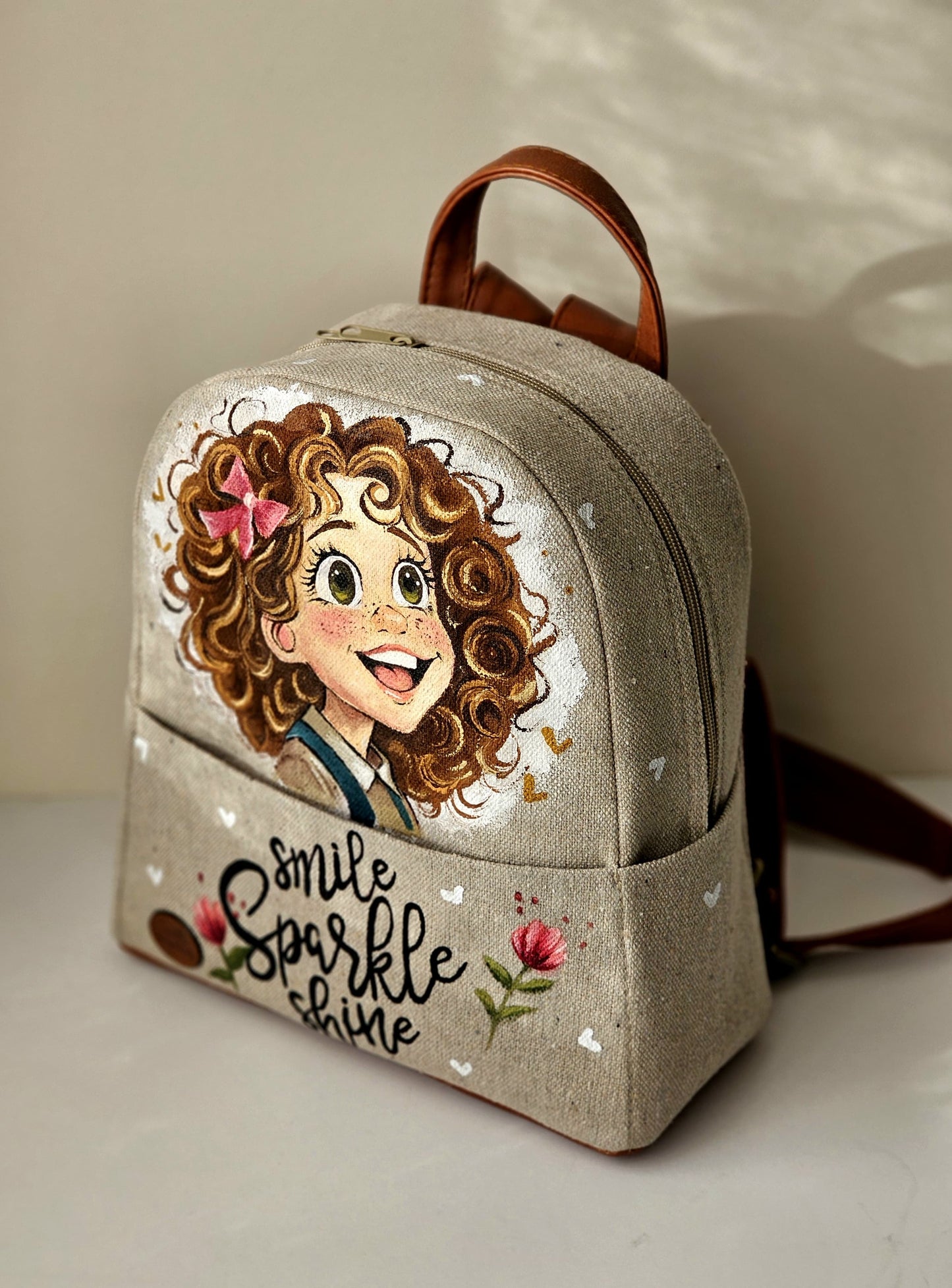 Fabric Medium Backpack Beige X Little Girl 2