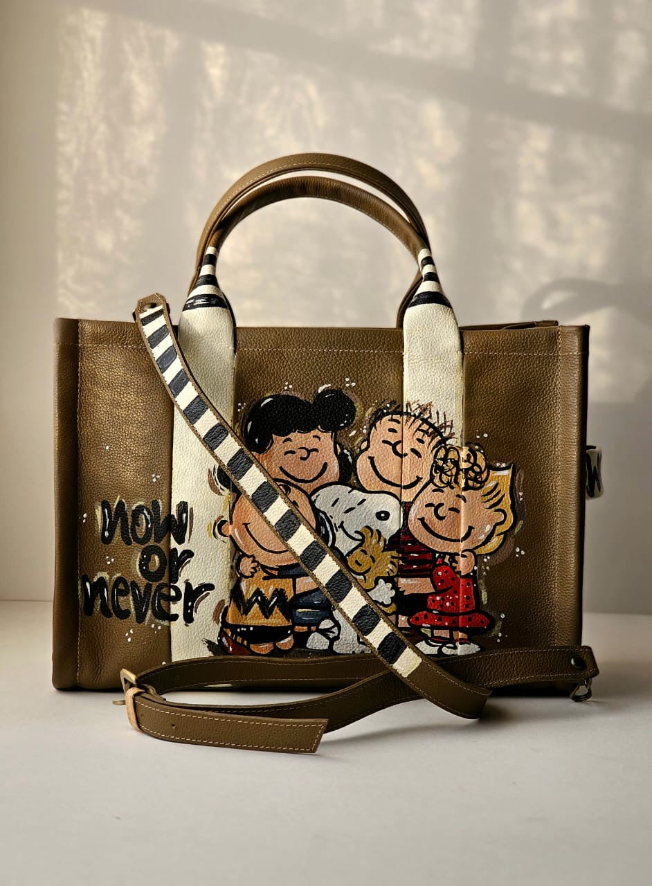 Leather Tote Bag Olive X Snoopy