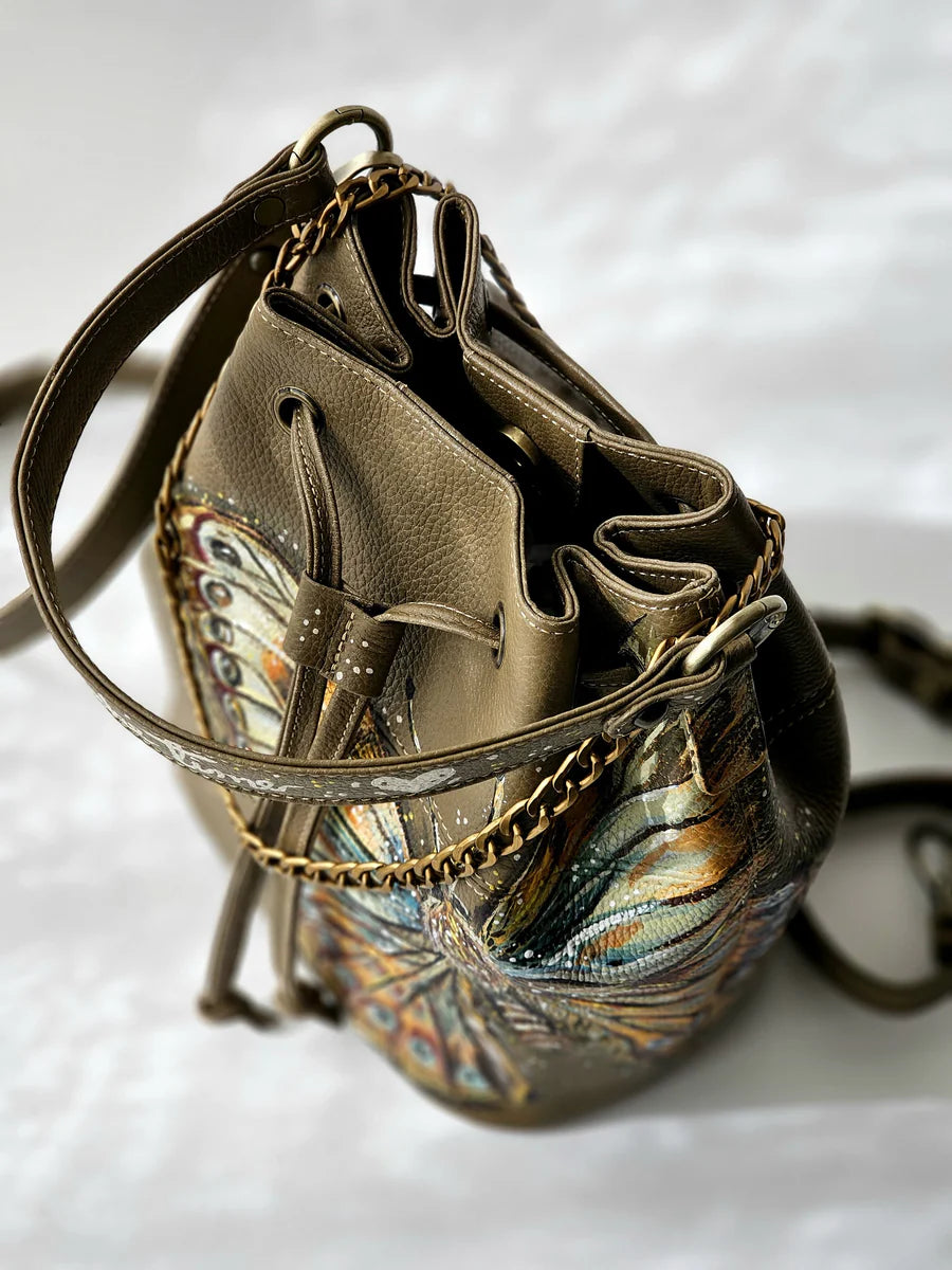 Leather Bucket Bag Olive X Butterfly
