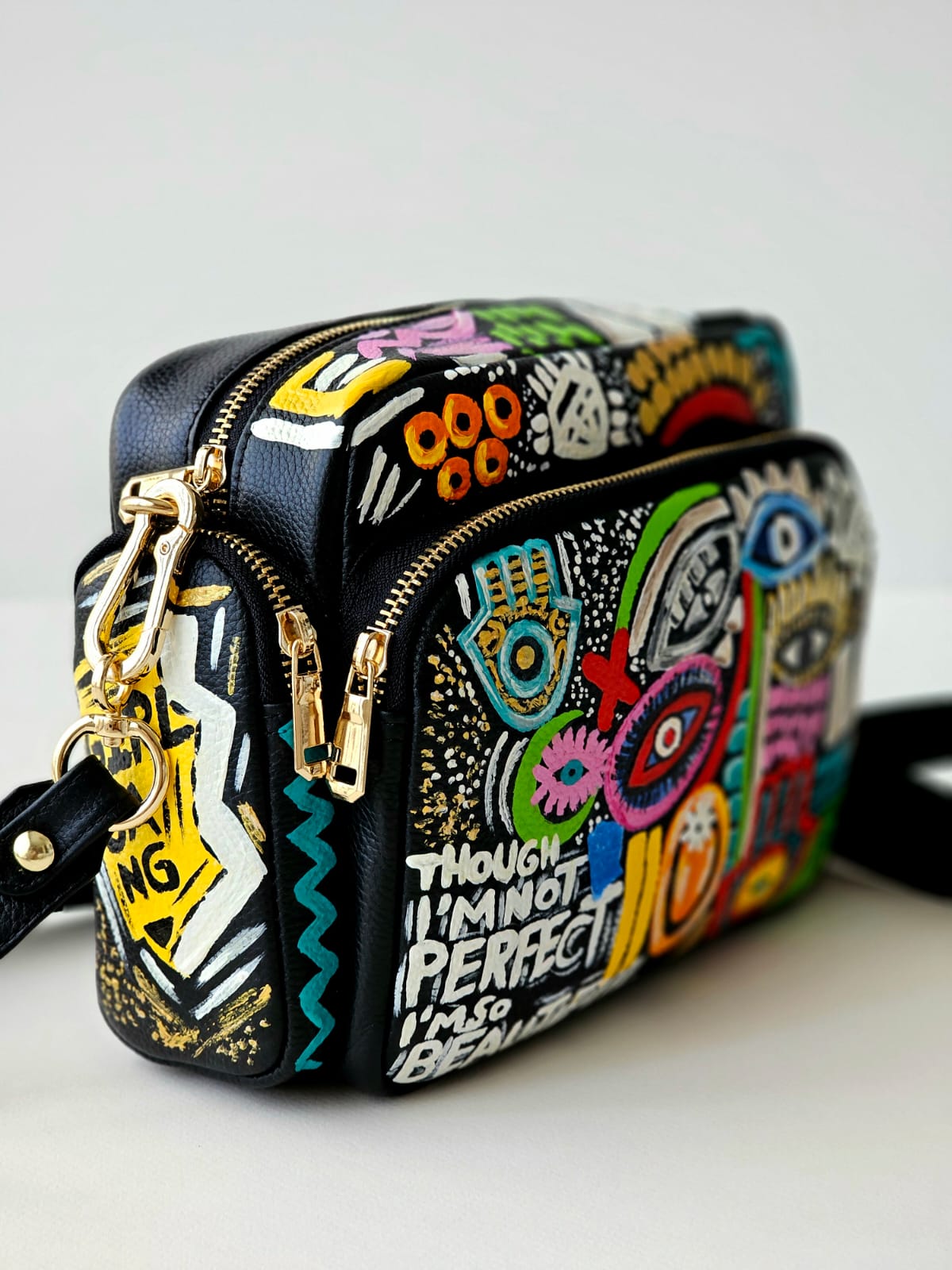Leather Cross Bag Black X multicolor