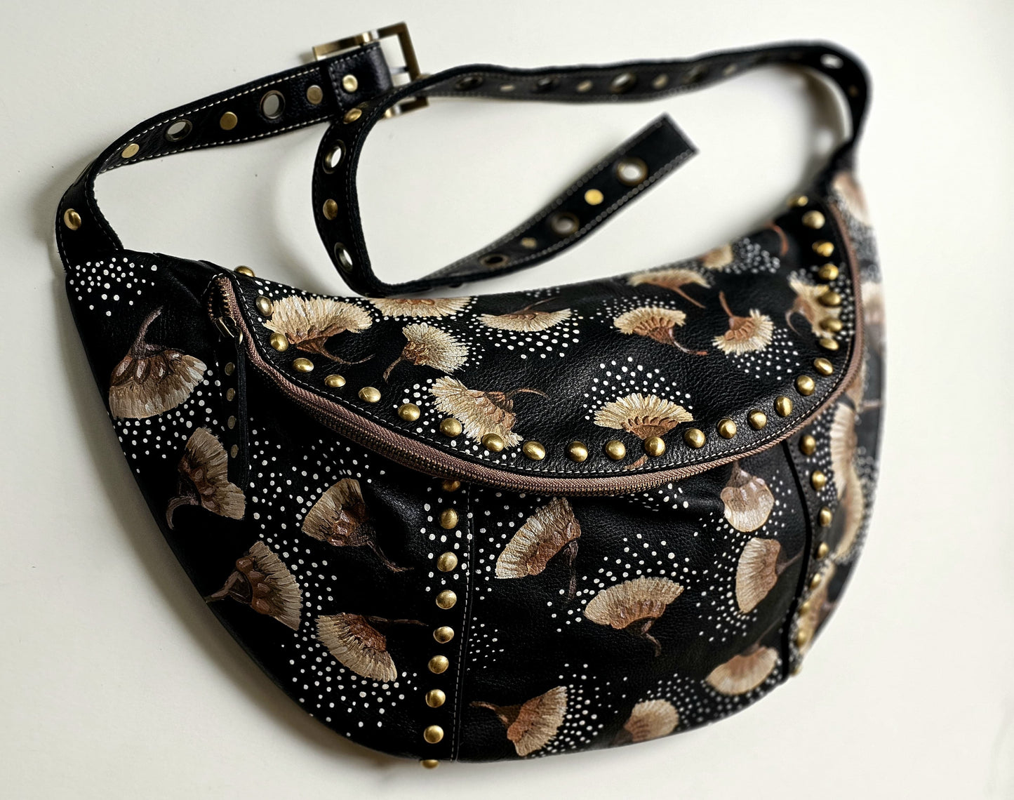 Bumbag With Studs Black X Flowers