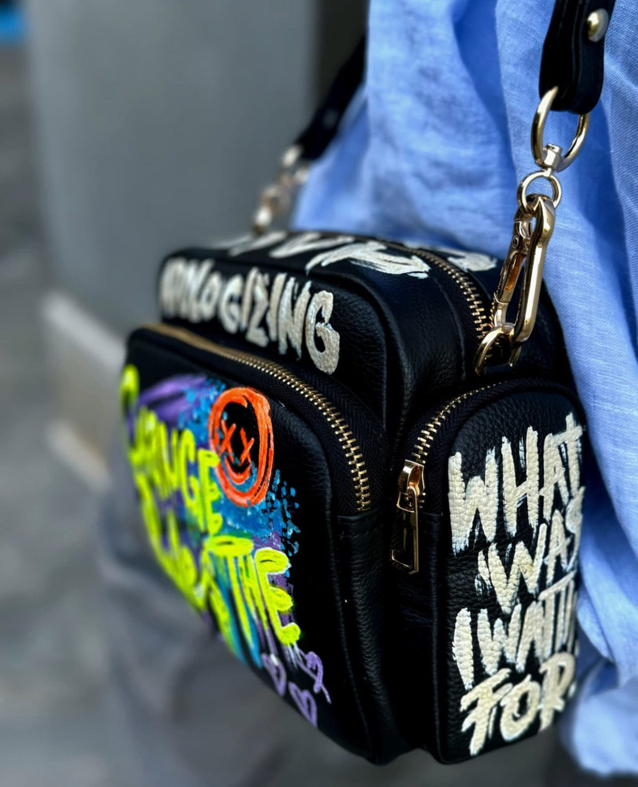Leather Cross Bag Canvas Black X Colors