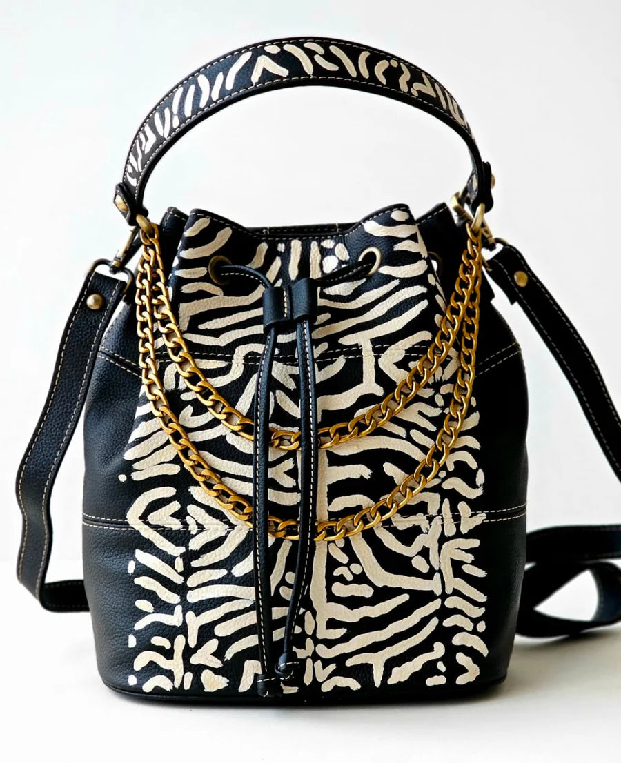 Leather Bucket Bag Black X White