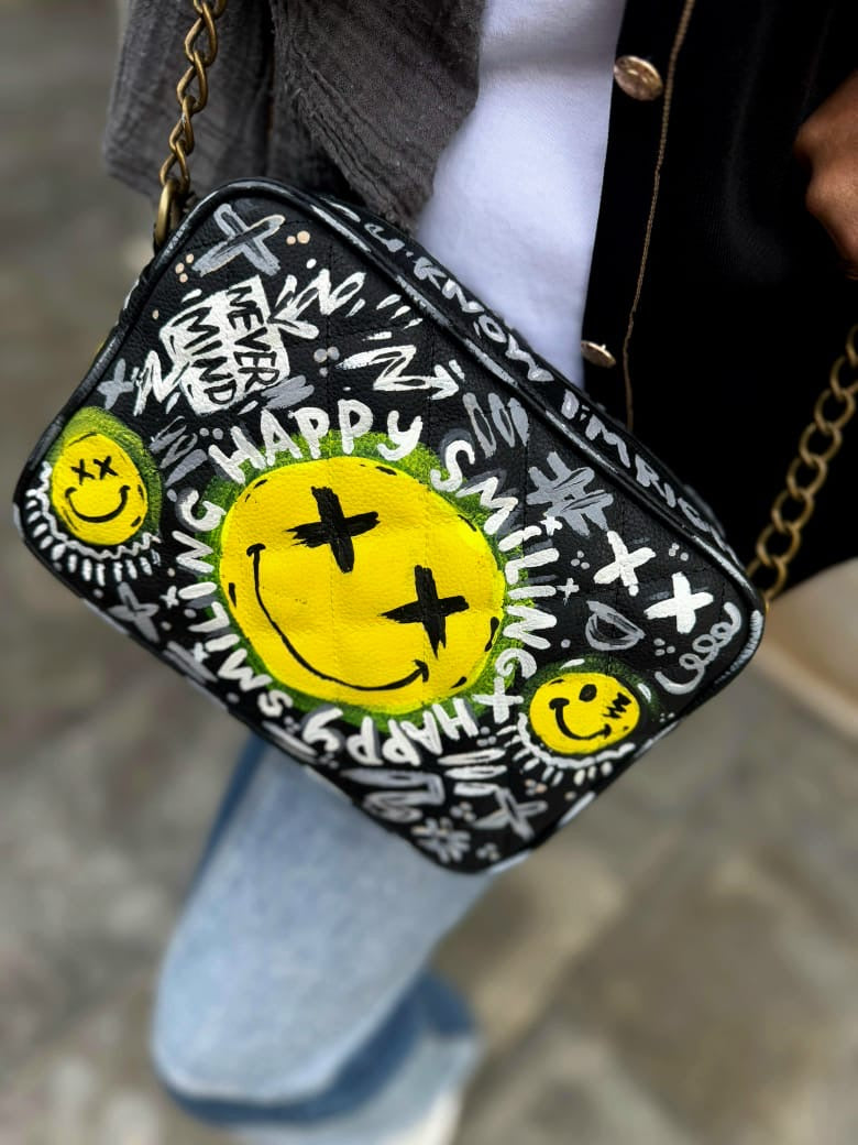 Leather Capitone Black X Smiley Face