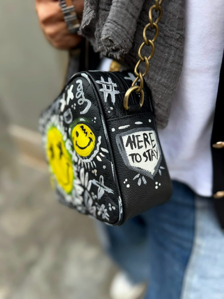 Leather Capitone Black X Smiley Face
