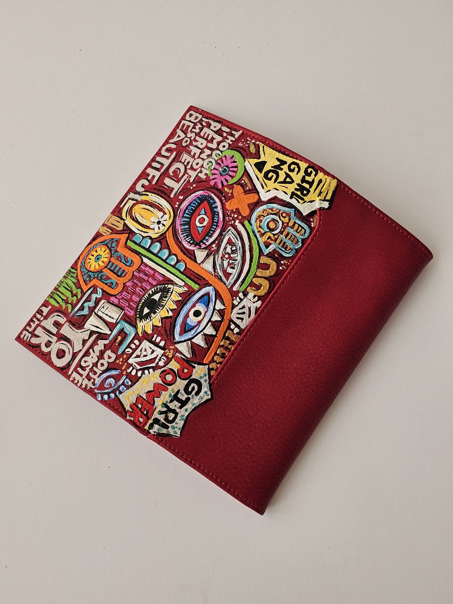 Leather Wallet Red Base X Mutilcolor
