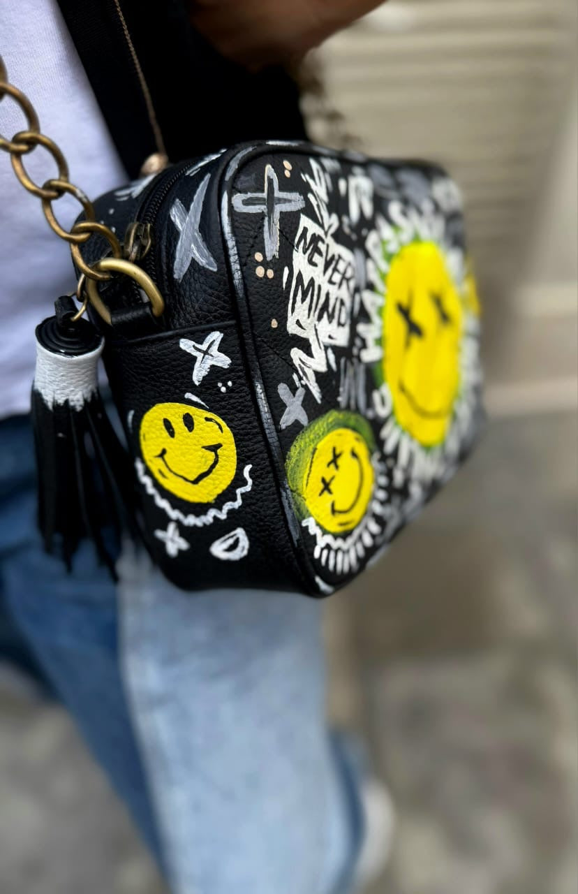 Leather Capitone Black X Smiley Face