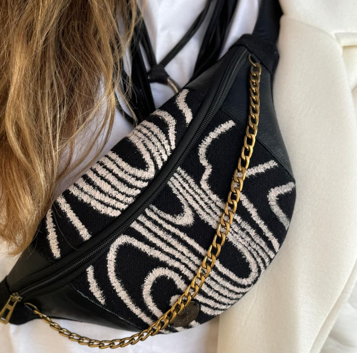 Fabric Fanny Pack Beige X Patterns