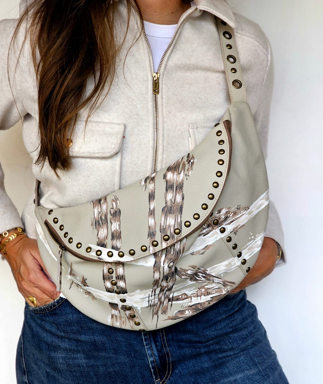 Leather Bumbag Beige X Stripes