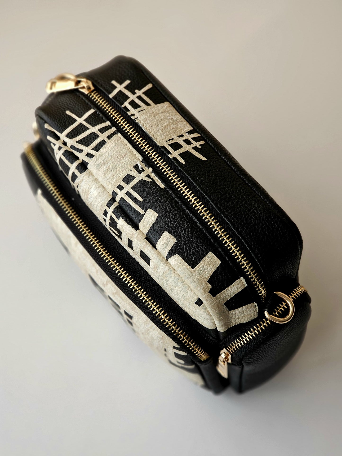 Leather Cross Bag Canvas Black X Creme