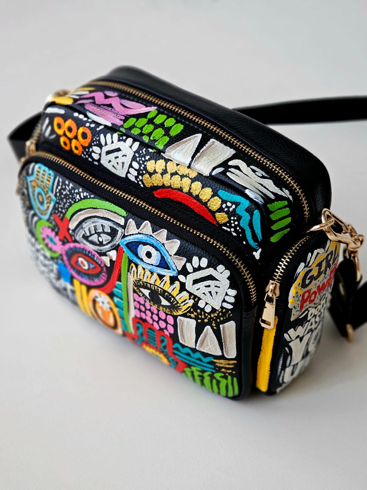 Leather Cross Bag Black X multicolor