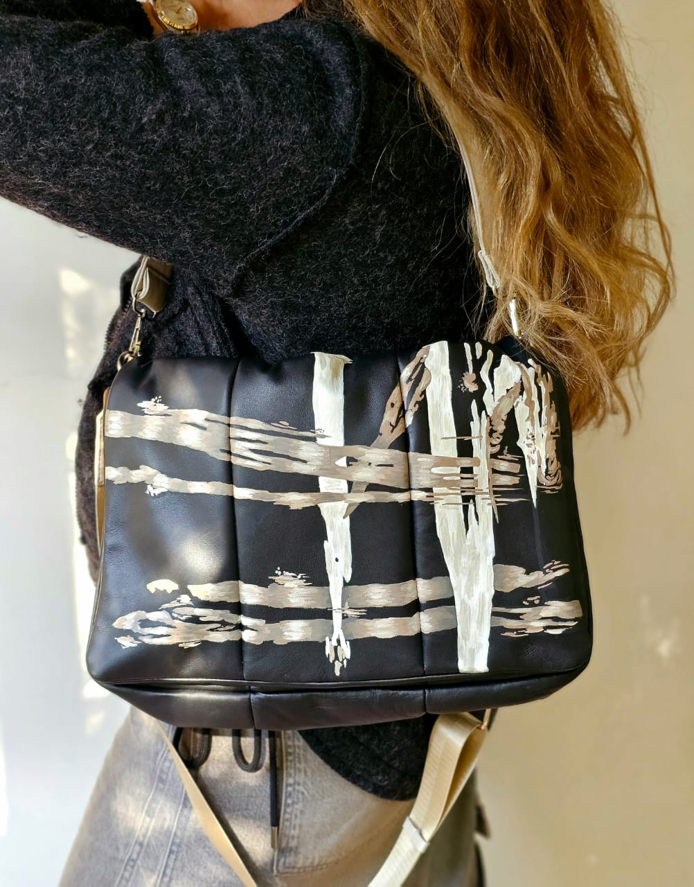 Bold leather Black X Beige Stripes