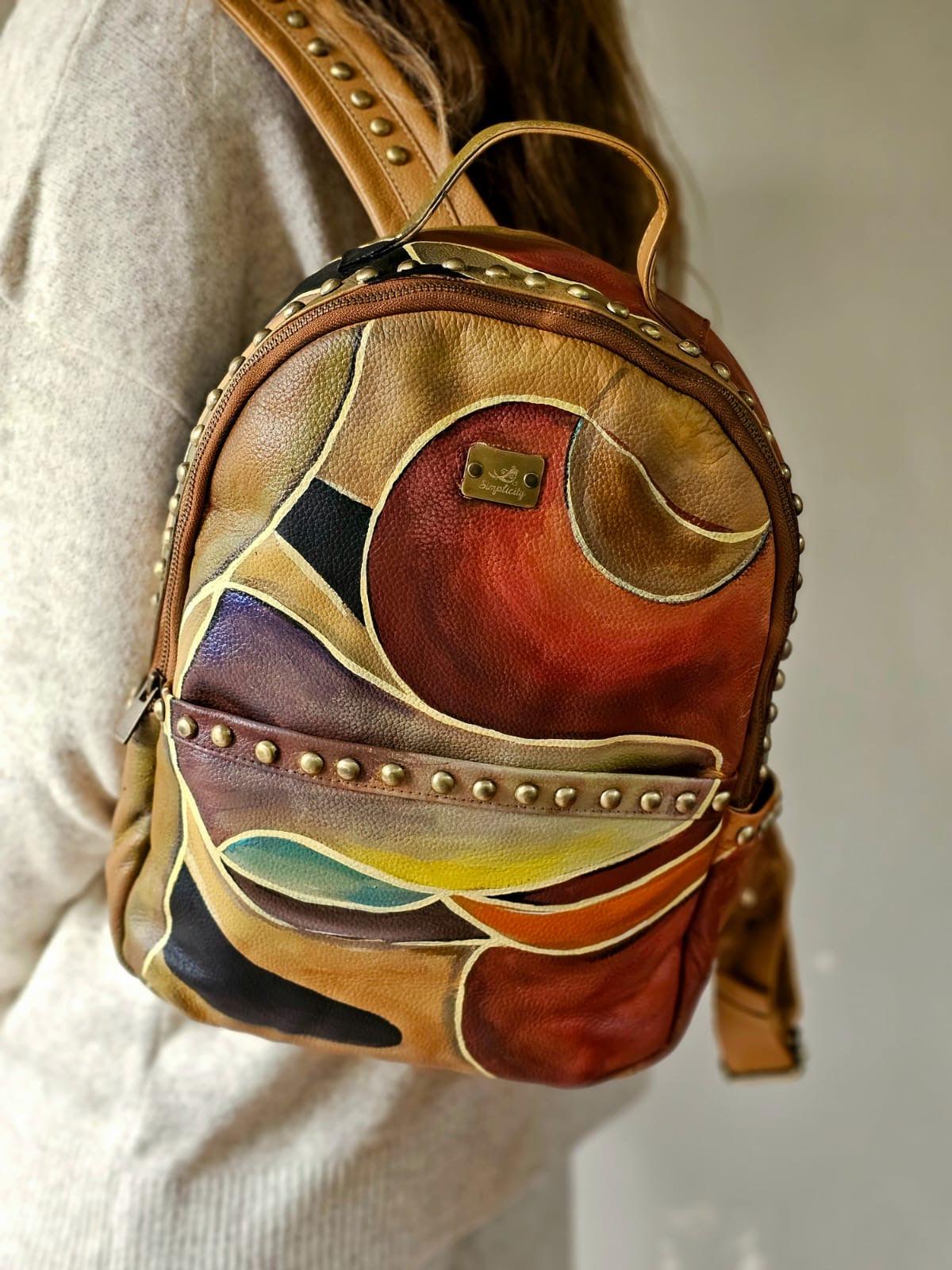 Leather Backpack with Studs Havan X Colors