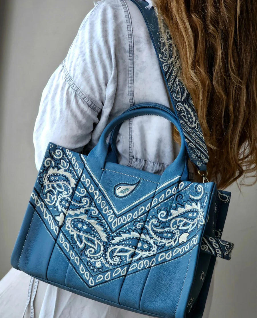Large Tote Bag Blue X White
