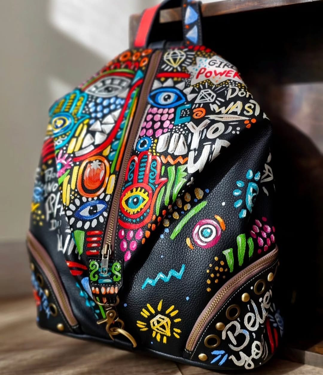 Backpack/Middle zipper Beige X Flowers