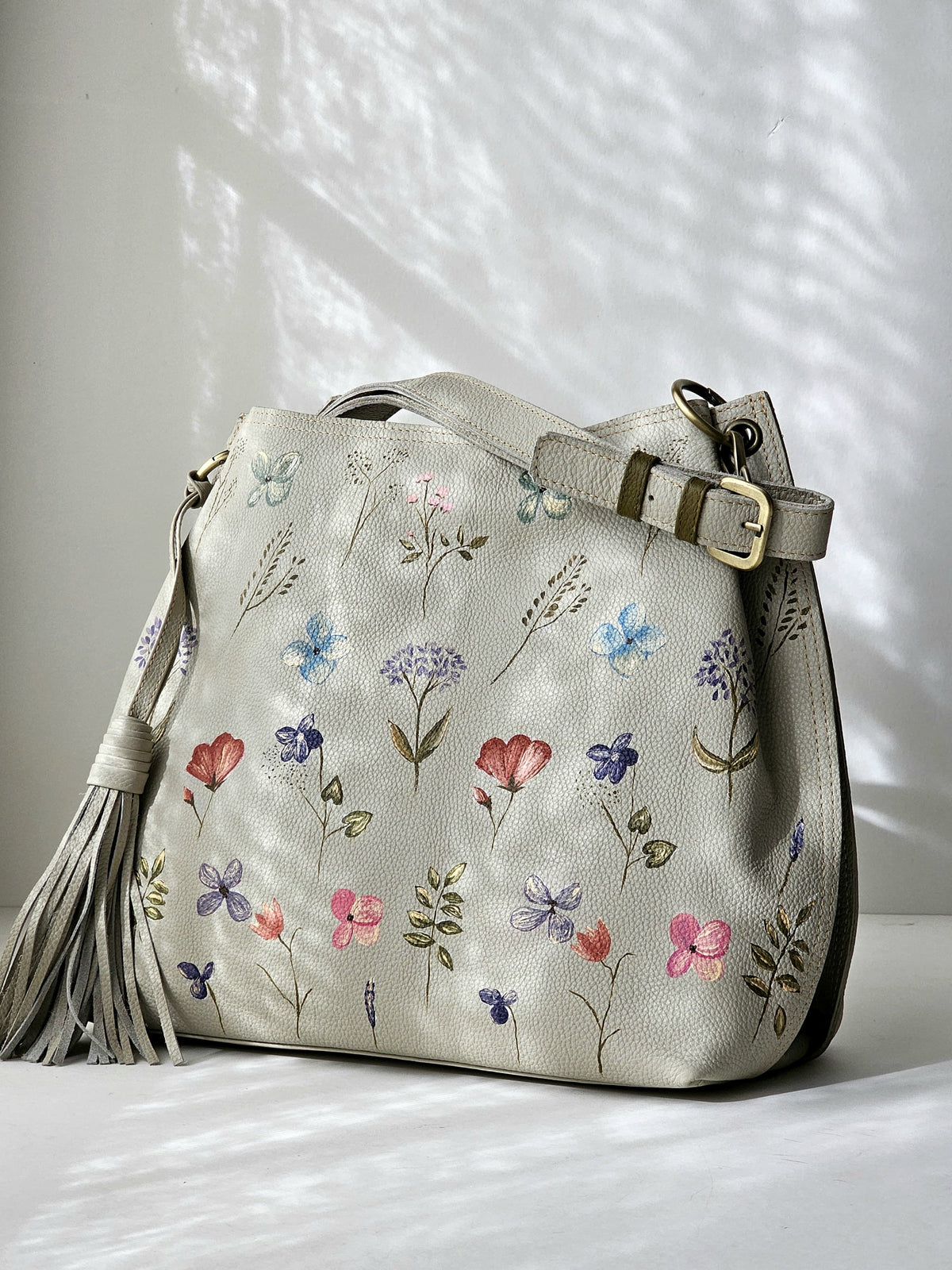 Leather Bag with Side Tassle X Elegant Flowers