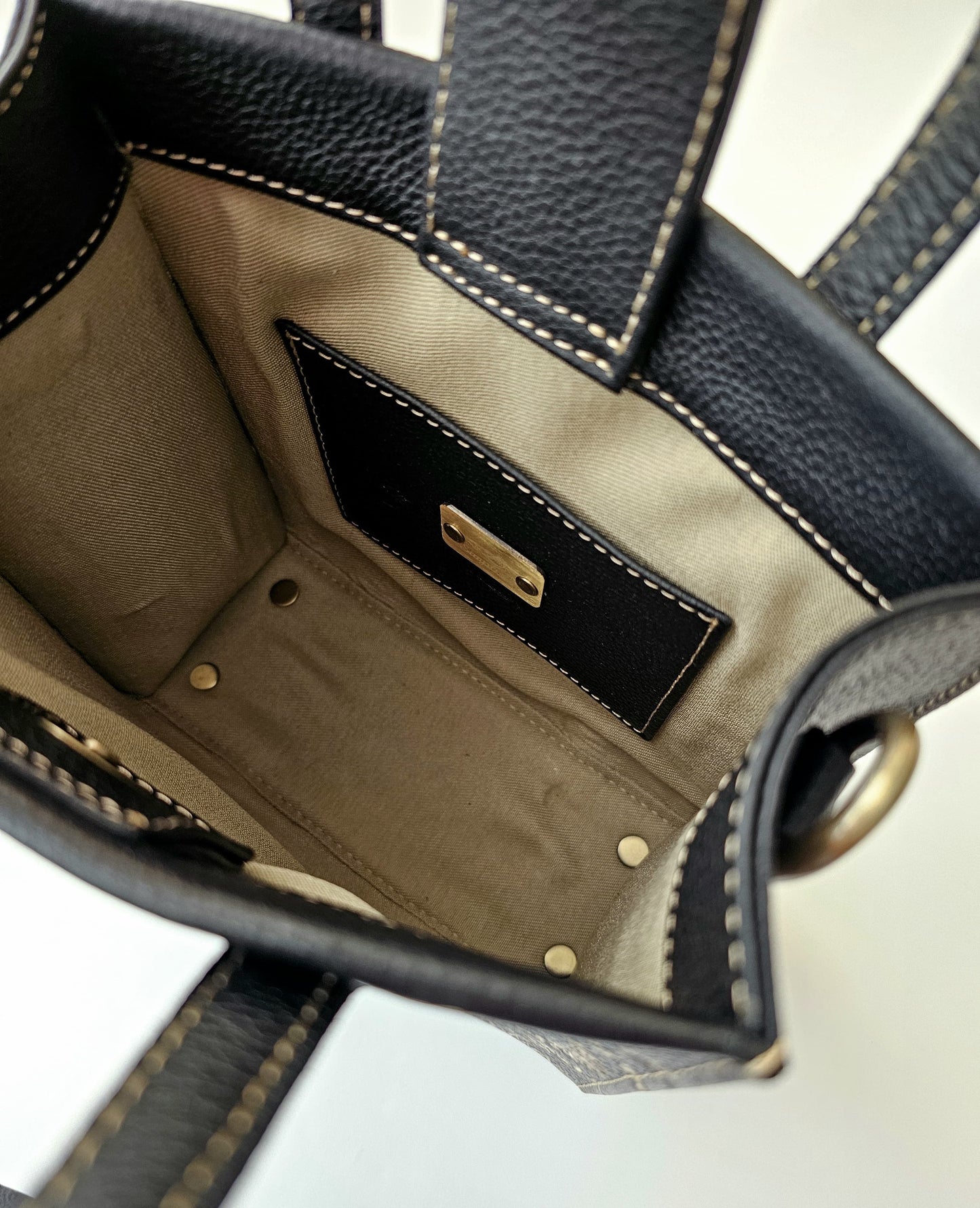 Mini Tote Bag Black Base X Beige