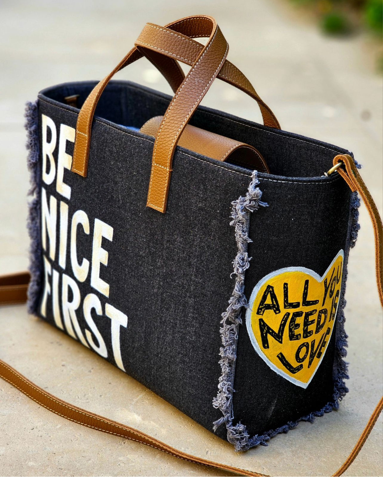 Black Jeans Tote Bag Be Nice First