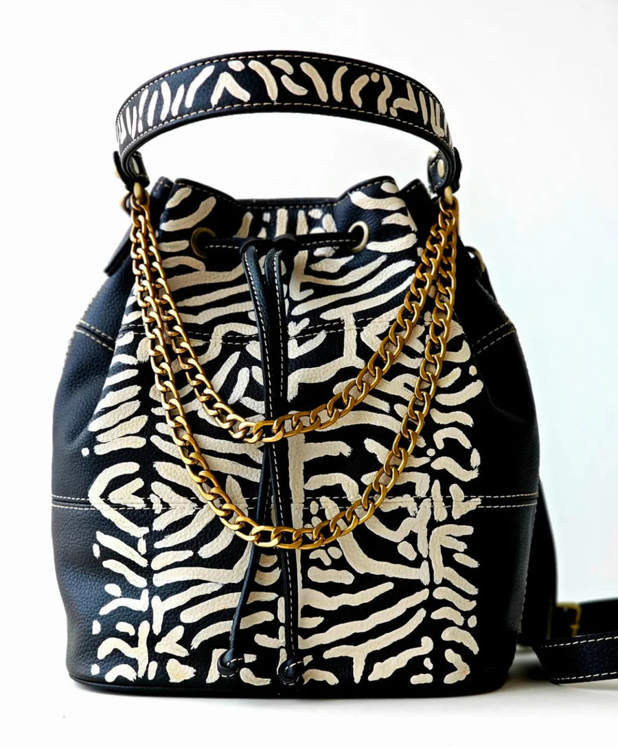 Leather Bucket Bag Black X White