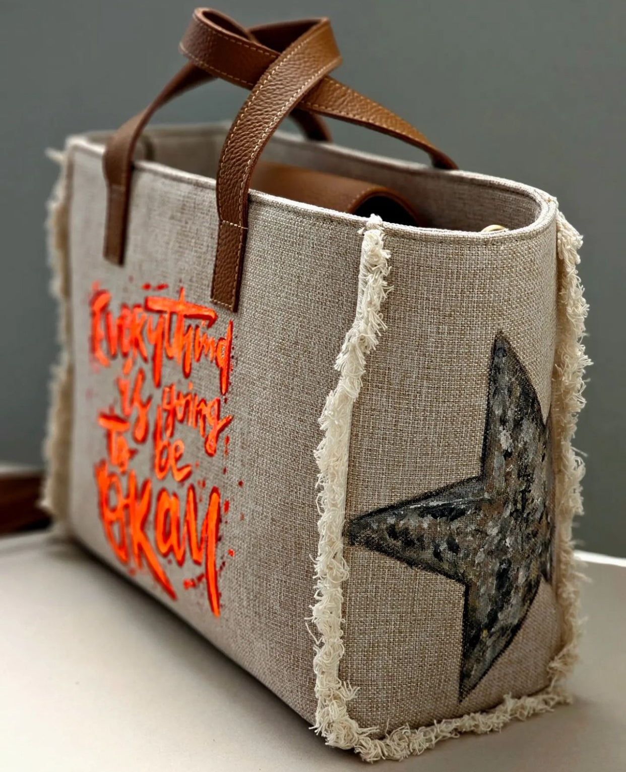 Beige Tote Bag Orange