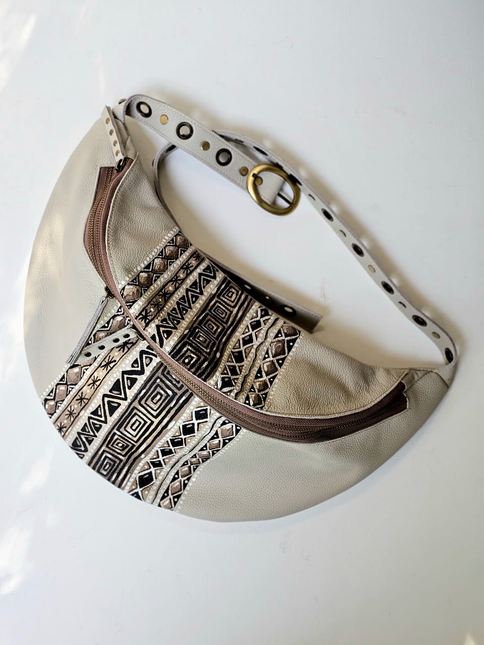 Leather Bumbag Canvas Beige X Brown