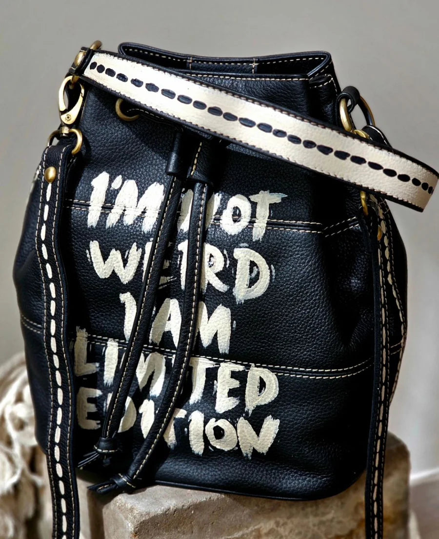 Leather Bucket Bag Black X Beige