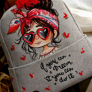 Fabric Medium Backpack Beige X Red
