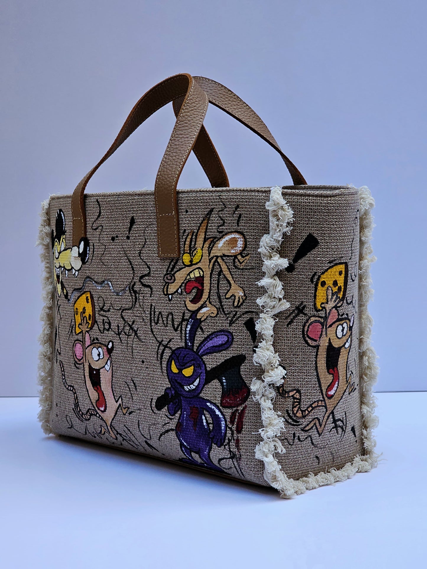 Beige Tote Bag X Silhouette Characters