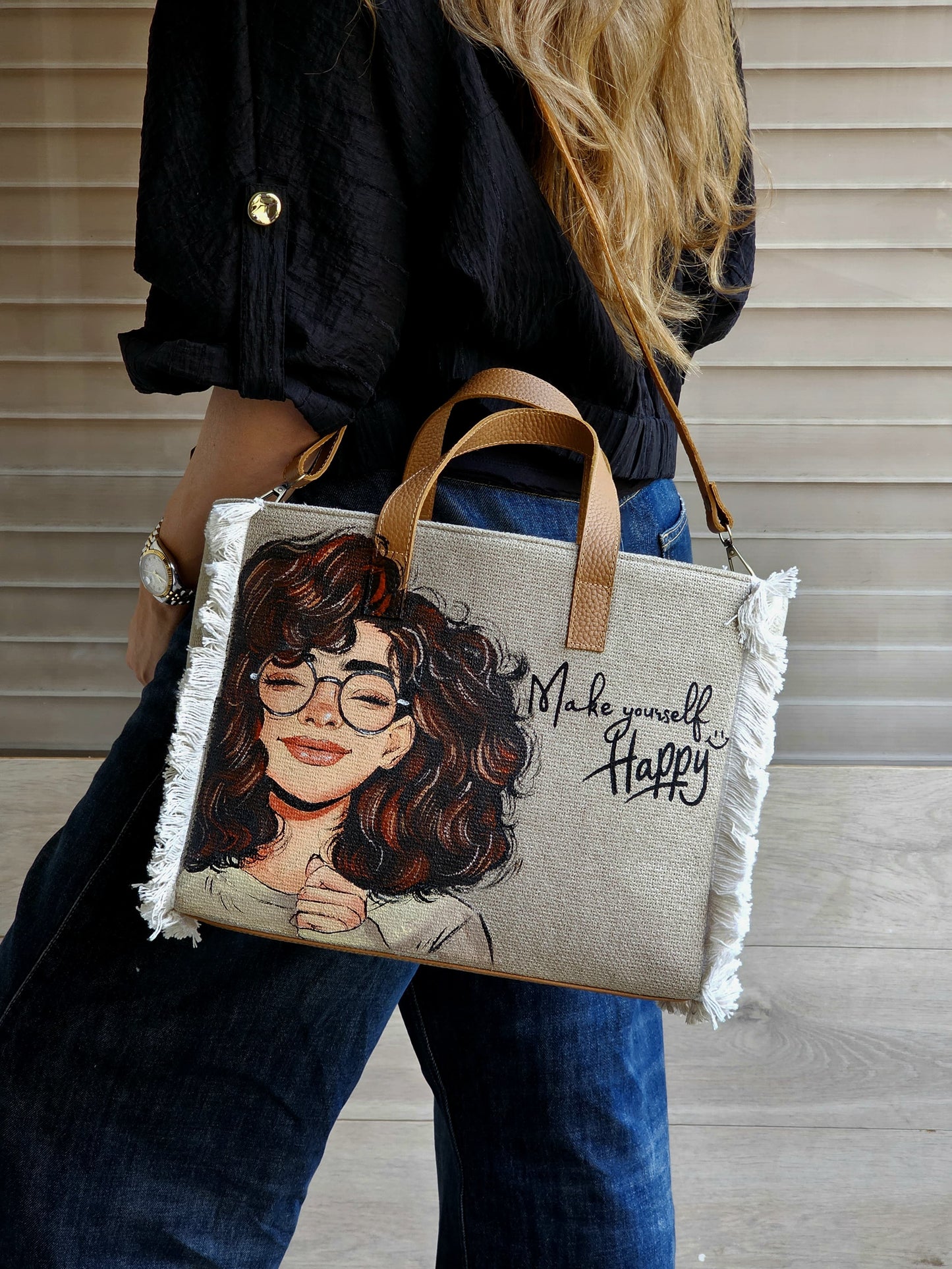 Beige Tote Bag X Make Yourself Happy