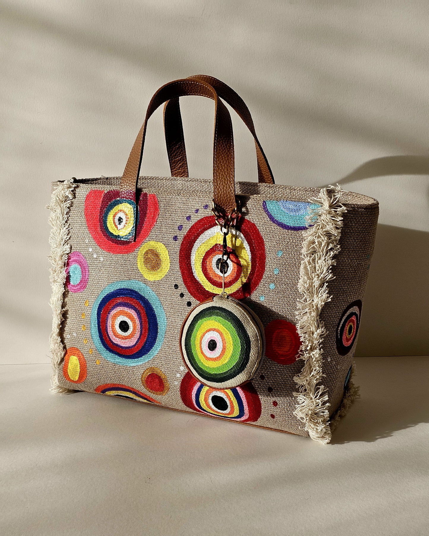 Beige Tote Bag X Colorful Circles