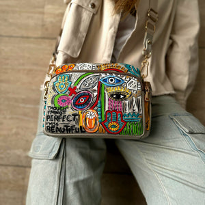 Leather Cross Bag Beige X Multicolor
