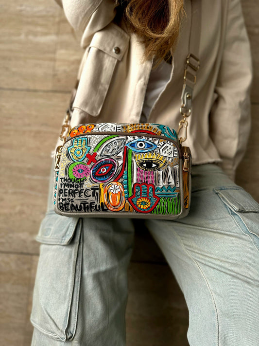 Leather Cross Bag Beige X Multicolor