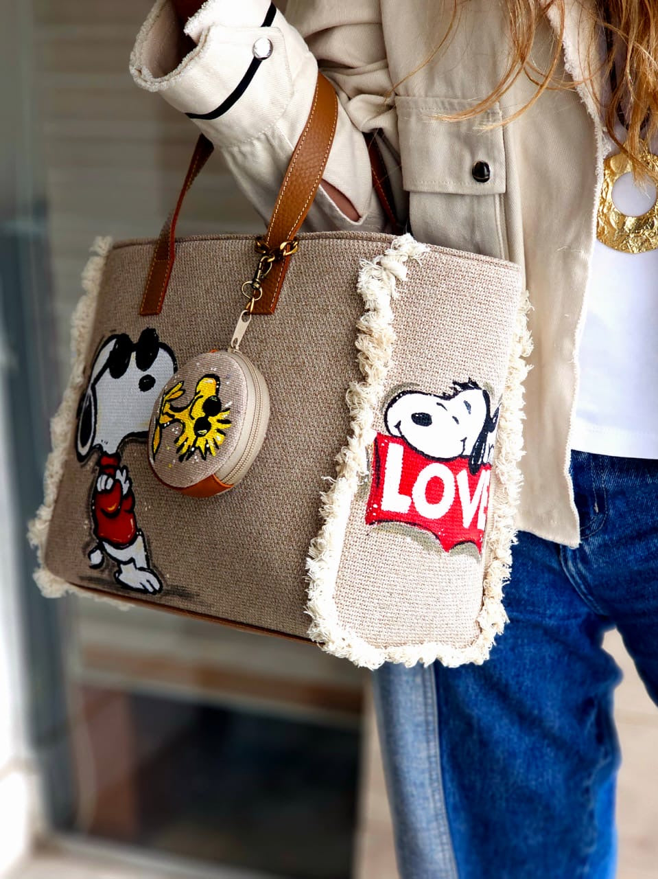 Beige Tote Bag X Snoopy