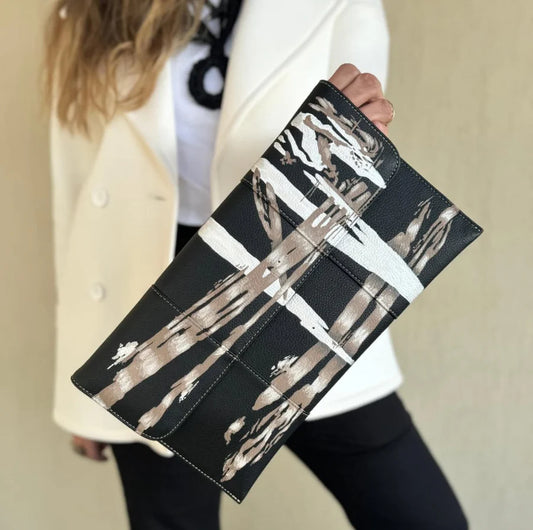 Leather Envelope Black Base X Beige