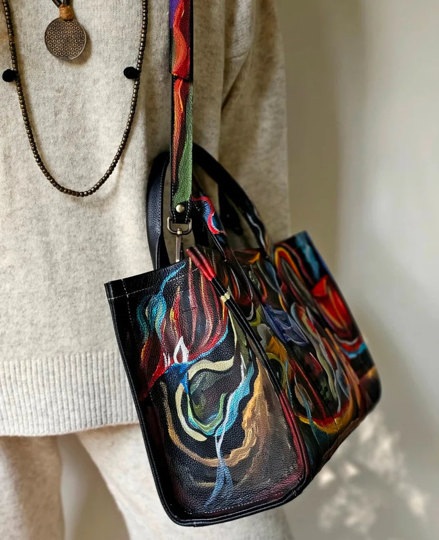 Large Tote Bag Black X Multi Color